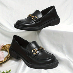 Women's Buckle Decor Loafers Slip On Shoes Preppy Style