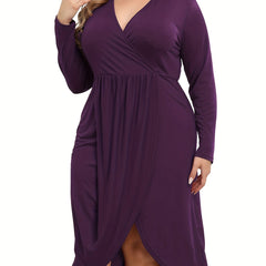  Solid Long Sleeve Wrap Dress