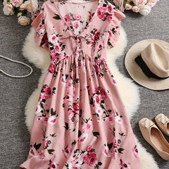 Women's Floral Ruffle Sleeve Dress