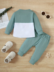 Baby Boys Stitching Pocket Front Long Sleeve Top Solid Shorts Set