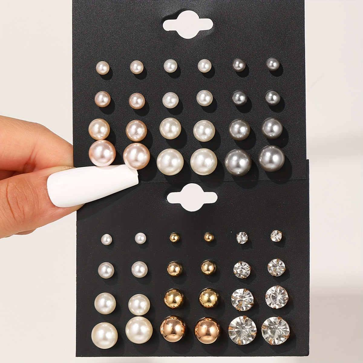 24 Pairs Zircon Pearl Stud Earrings Minimalist Style Jewelry