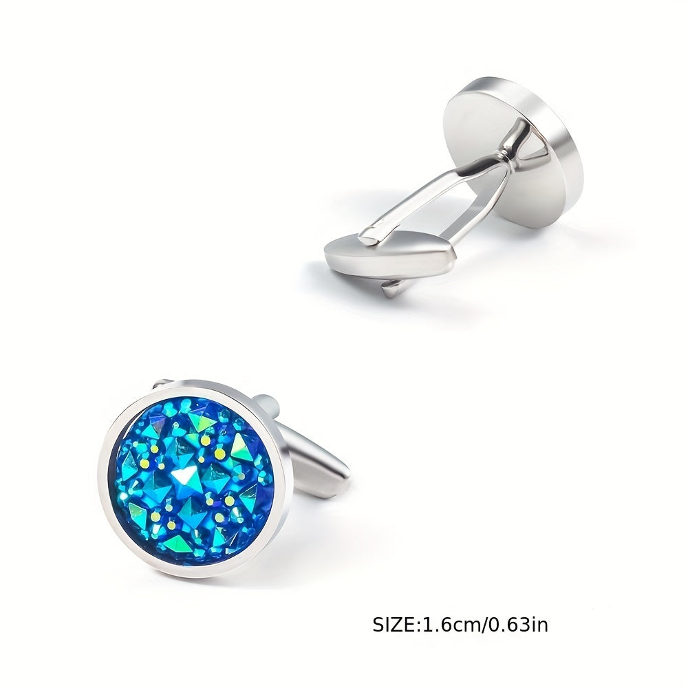 Men's French Shirt Suit Round Crystal Zircon Cufflinks