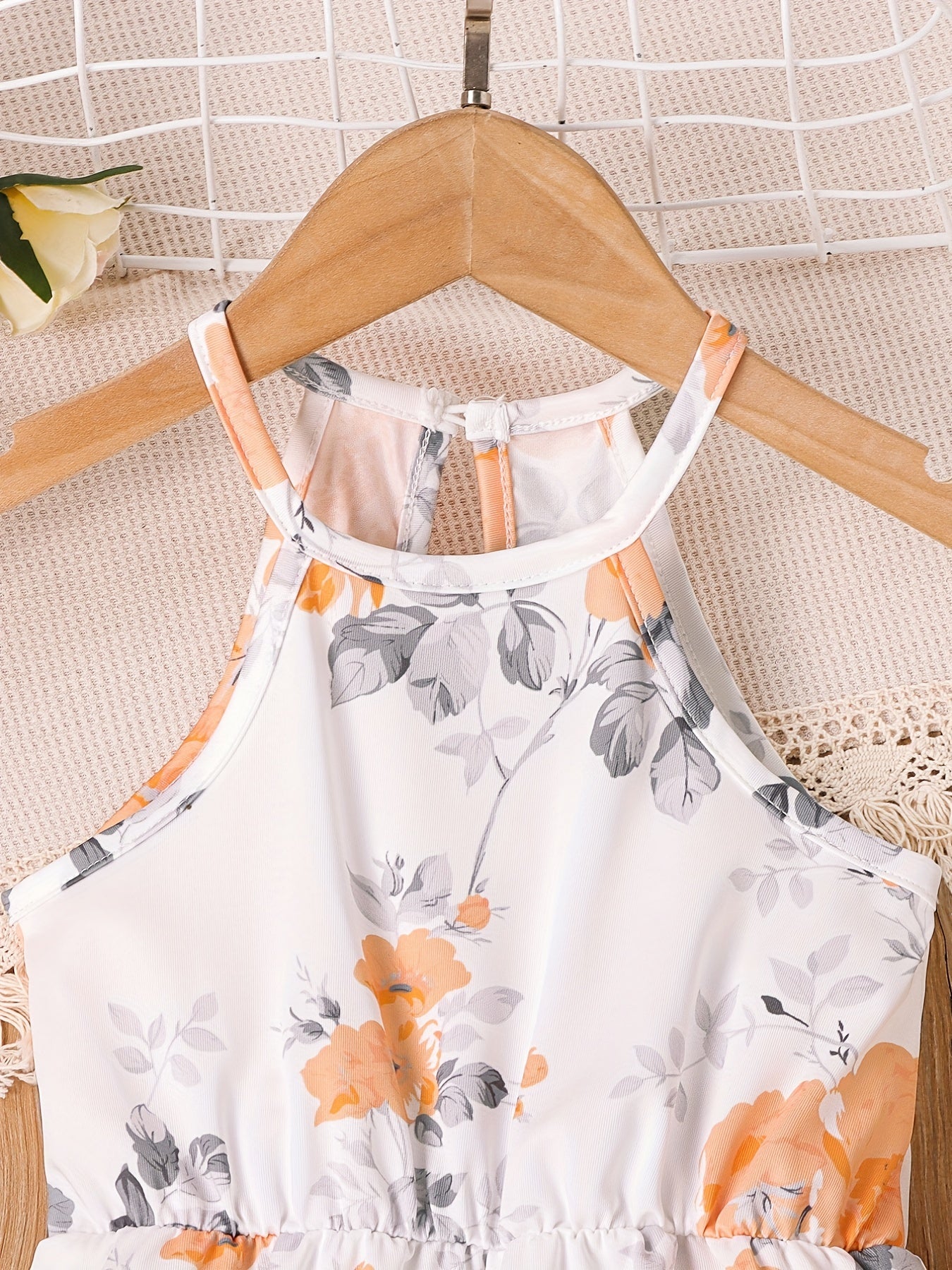 Girls Flower Pattern Halter Jumpsuit For Beach Vacation Kids Summer Clothes