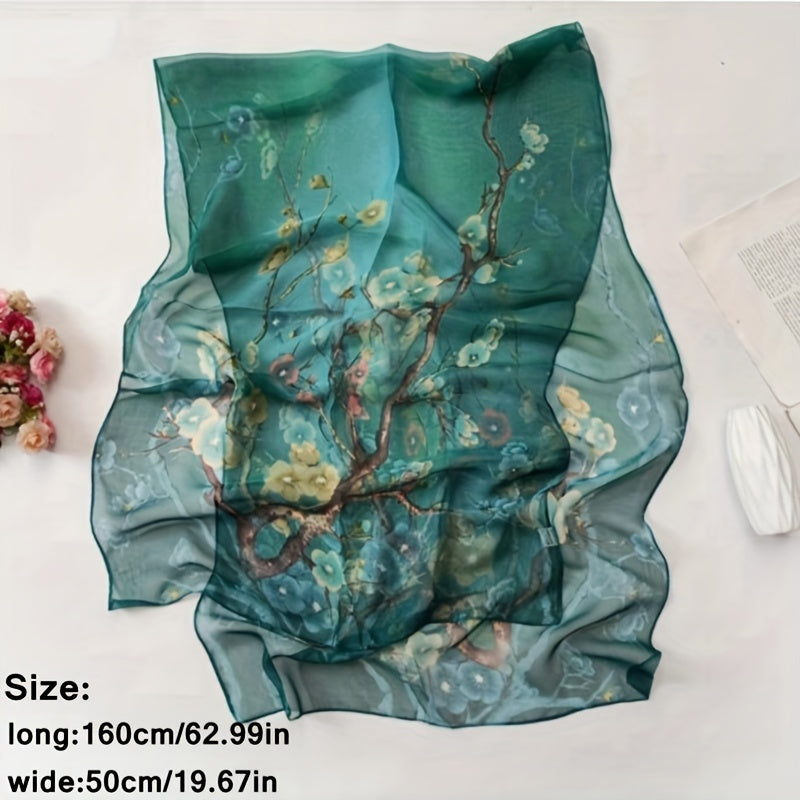 Plum Blossom Print Chiffon Scarf Sunproof Shawl