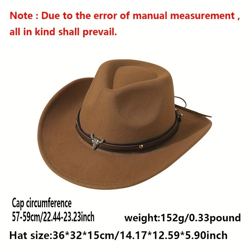 Vintage Jazz Fedora Cap Bull Head Cowboy Hat Solid Felt Casual Sun Hat