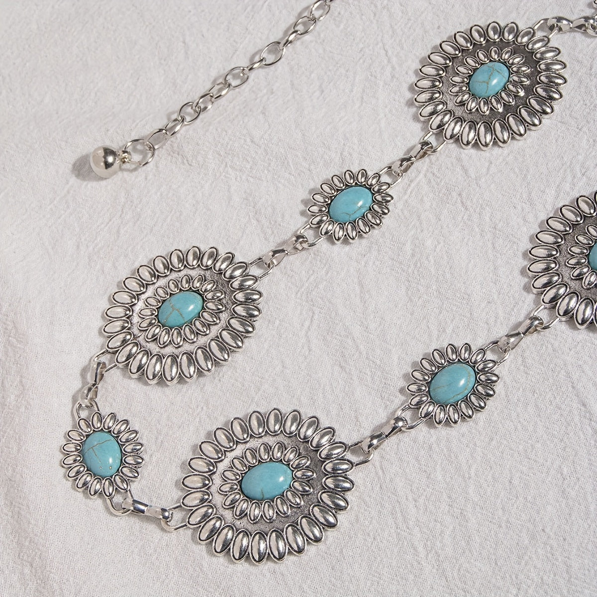 Bohemian Turquoise Waist Chain Western Flower Tassel Belly Chain Dress Accessory