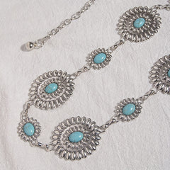Bohemian Turquoise Waist Chain Western Flower Tassel Belly Chain Dress Accessory