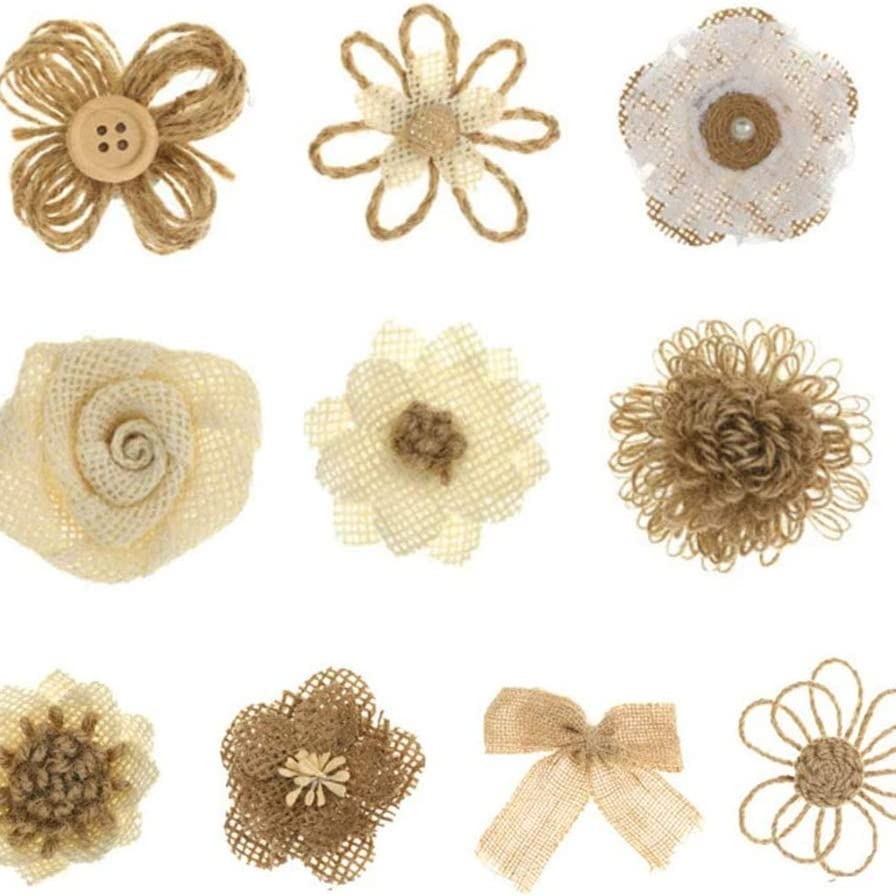 10pcs Jute Cloth Flowers Wedding Party Decor DIY Crafts