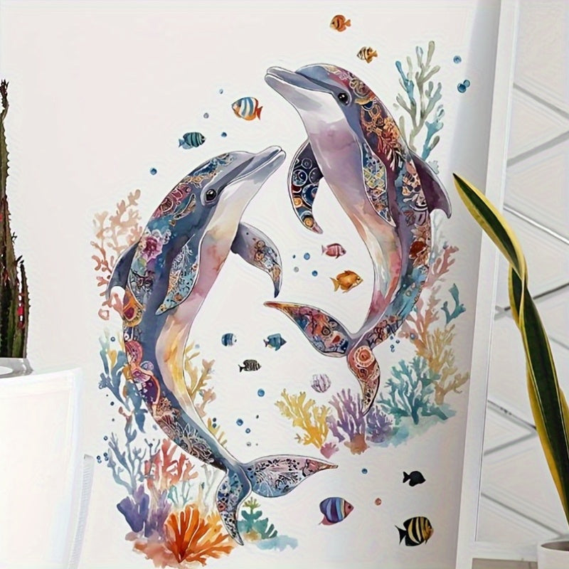 Watercolor Coral & Dolphin Wall Decal Easy Peel & Stick