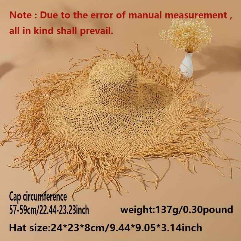 Boho Oversized Straw Sun Hat Raw Brim Beach Hats For Women Summer