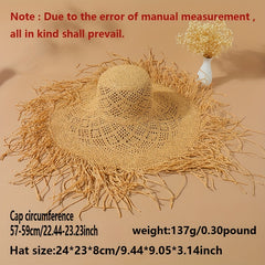 Boho Oversized Straw Sun Hat Raw Brim Beach Hats For Women Summer