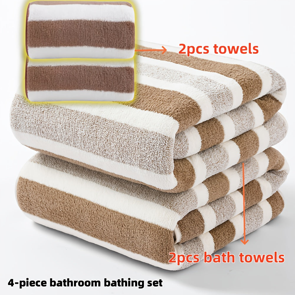 4-Piece Bath Towel Set, Soft and Absorbent, Light Beige