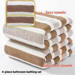 4-Piece Bath Towel Set, Soft and Absorbent, Light Beige