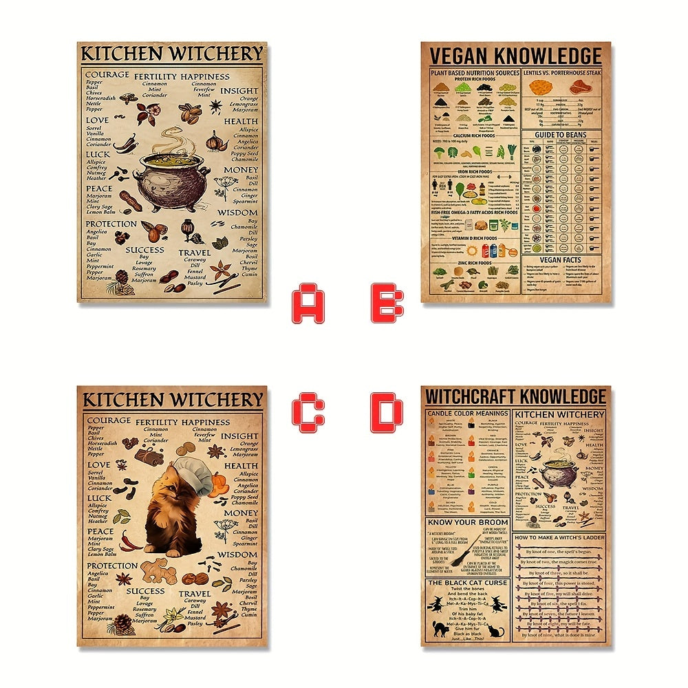 Fantasy Retro Style Witch Cooking Poster Set of 8, A5 Size