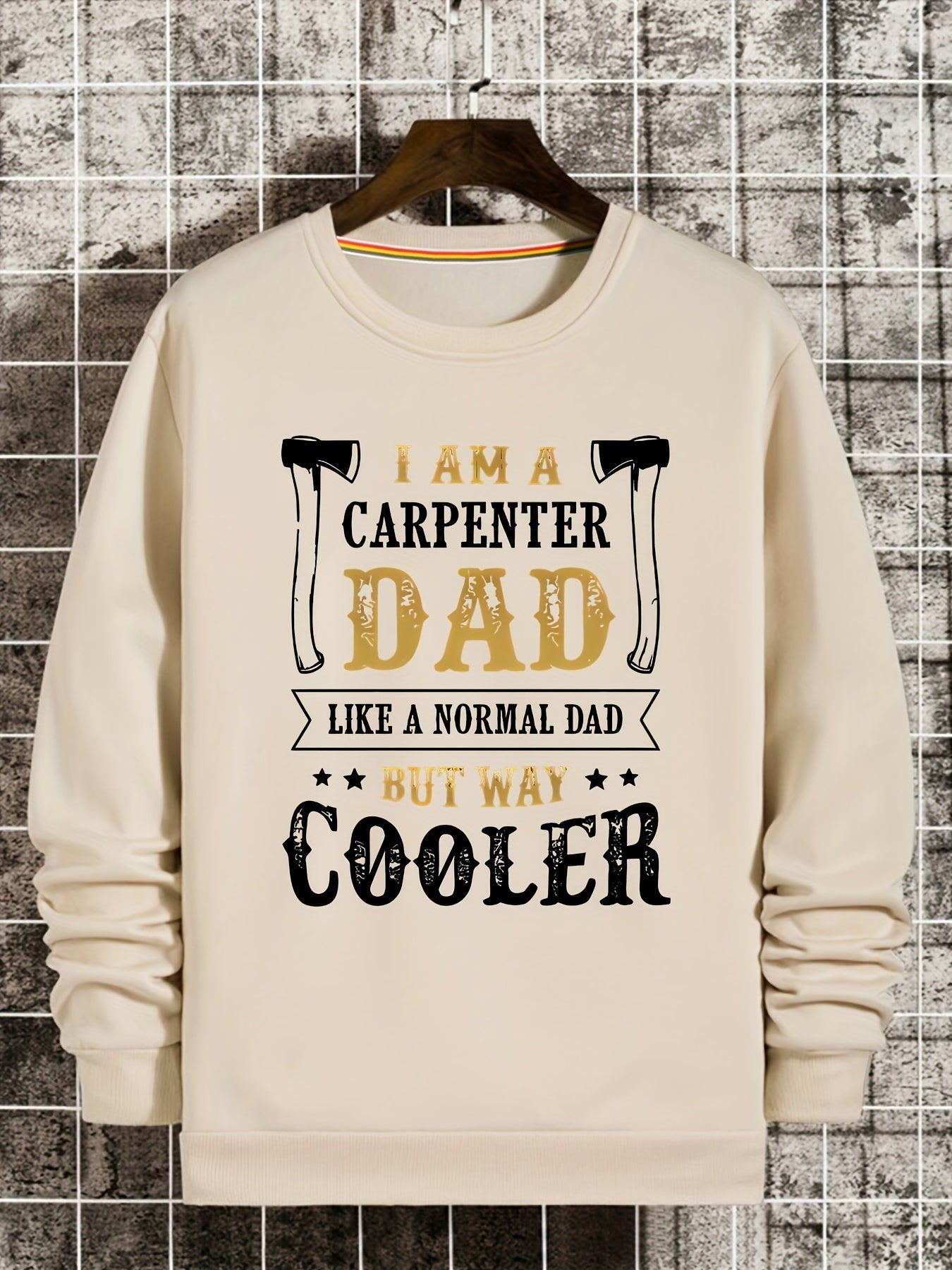 Funny Slogan Print Sweatshirt Men's Casual Graphic Crew Neck Pullover Sweatshirt