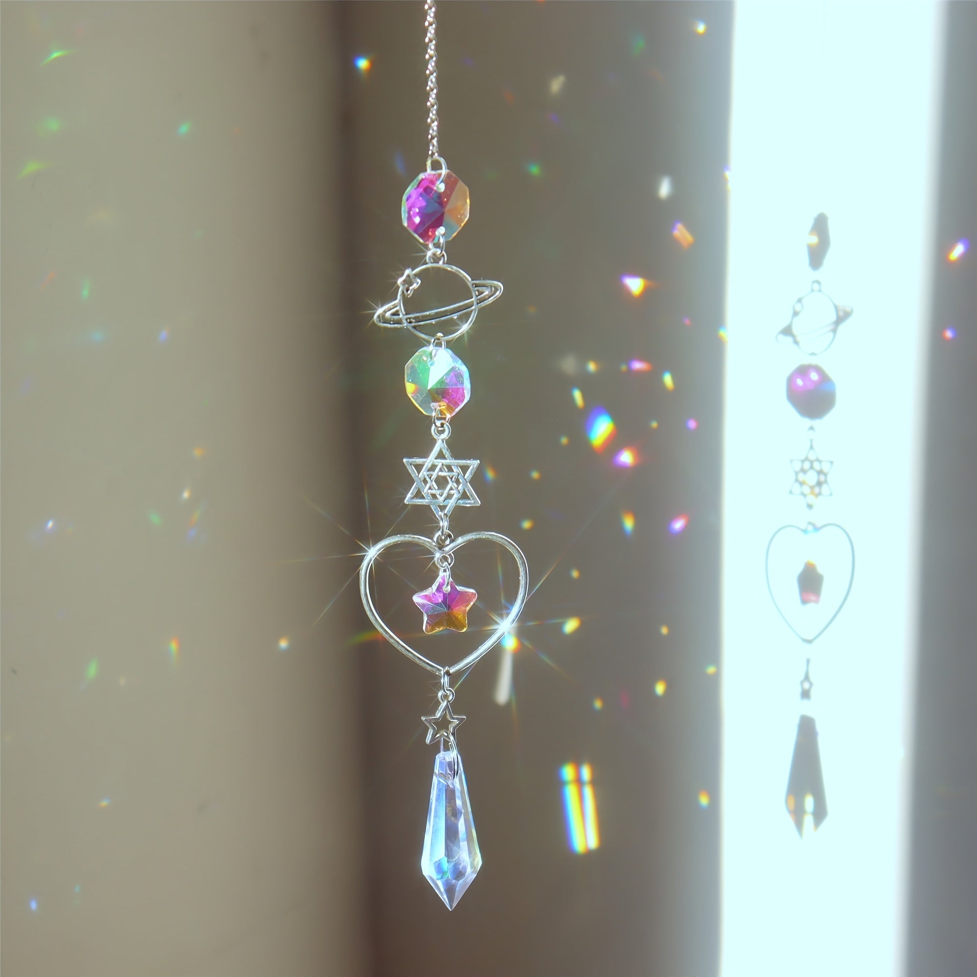 3pcs Colorful Crystal Suncatchers with Chain Pendant for Home Garden Wedding