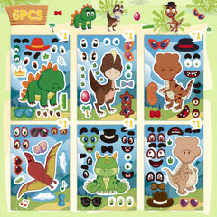 Cartoon Dinosaur Face Decal Sticker Set - 6pcs 12pcs Disposable