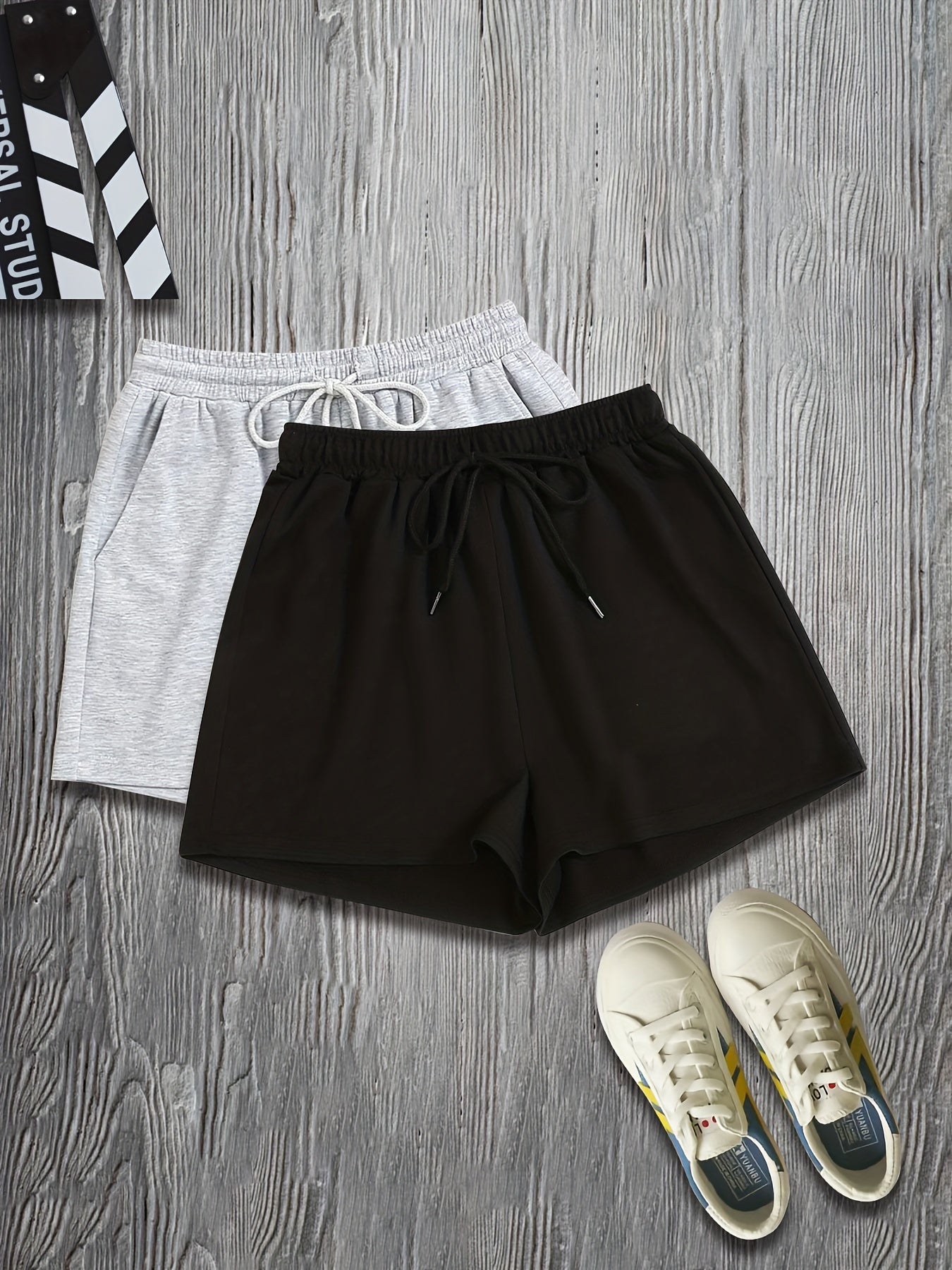 2 Pack Plus Size Casual Shorts Set Women's Plus Drawstring Baggy Shorts