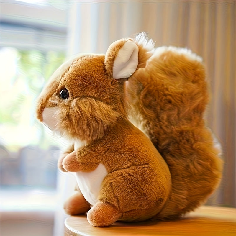 Soft Plush Squirrel Stuffed Animal Toy with Fluffy Fur and Expressive Eyes