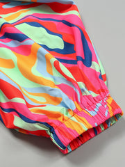Abstract Print Lantern Sleeve Off Shoulder Dress