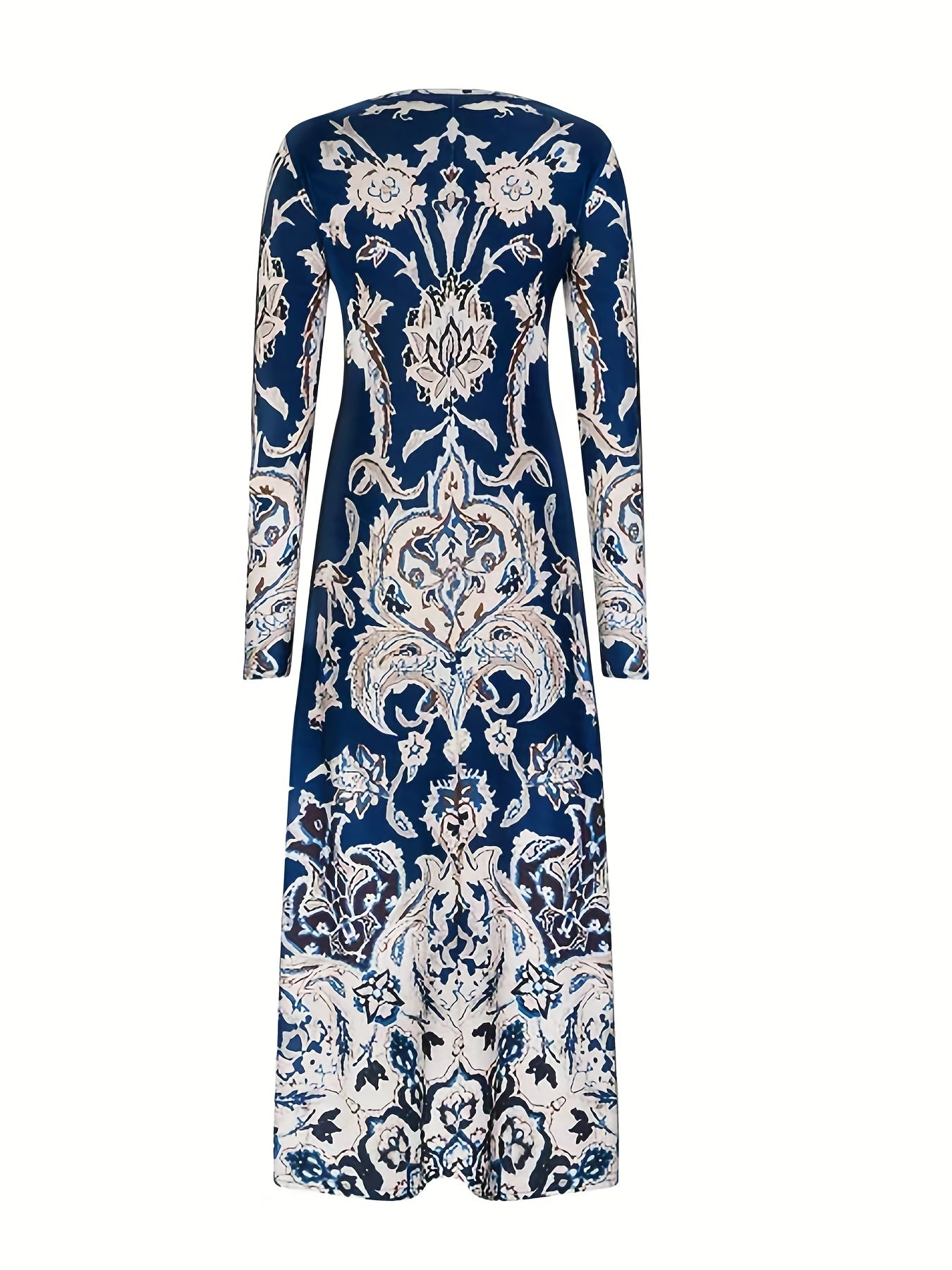  Floral Print Long Sleeve Maxi Dress