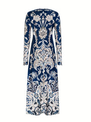  Floral Print Long Sleeve Maxi Dress