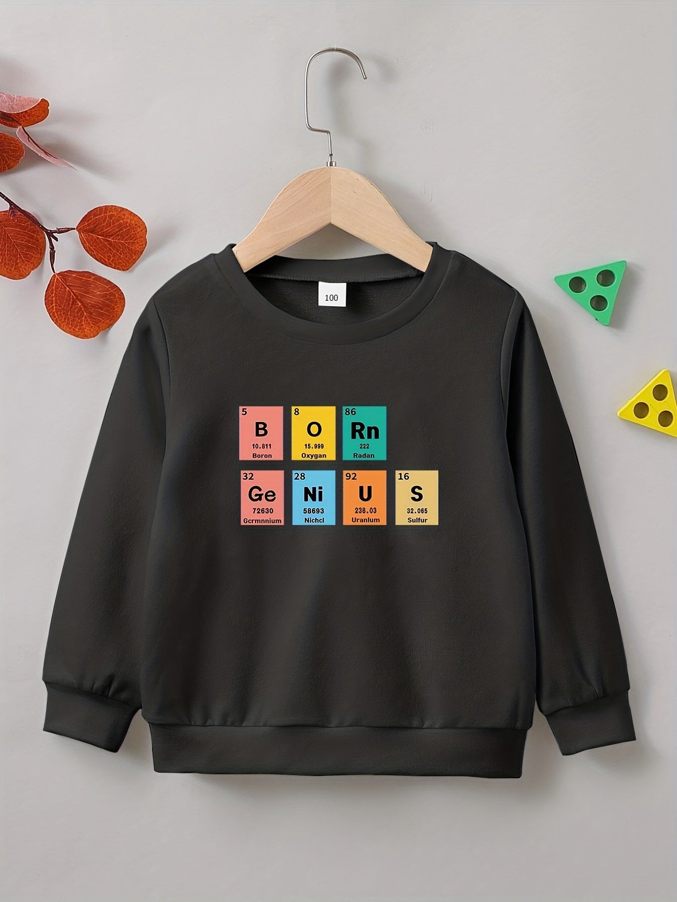 Letter Print Boys Casual Creative Pullover Sweatshirt Long Sleeve Crew Neck Tops