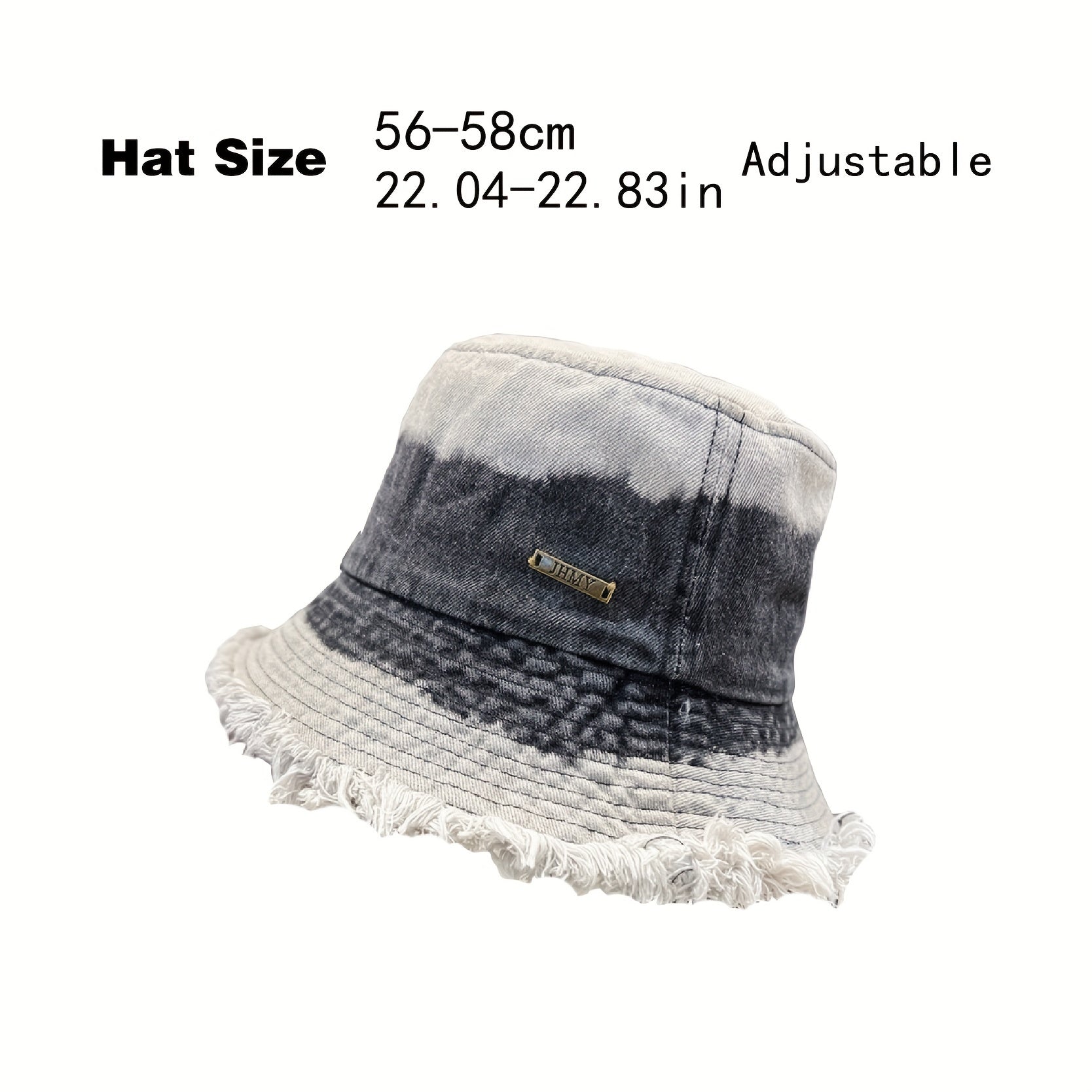 Gradient Washed Denim Bucket Hat Vintage Frayed Brim Tie Dye Sunshade Cap