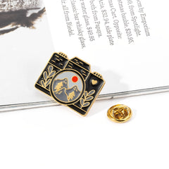 European American Camera Landscape Brooch Mountain Range Leaf Brooch