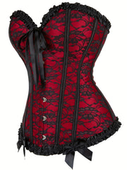 Floral Lace Trim Gothic Corset Waist Cincher Bustier Top