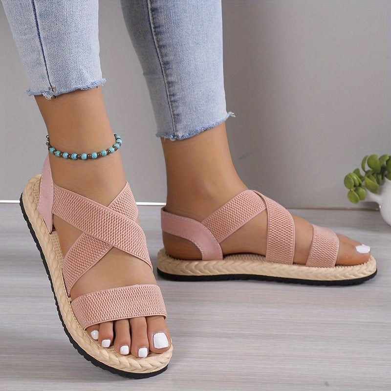 Women's Flat Sandals Open Toe Slip On Elastic Strap Casual Beach Sandals