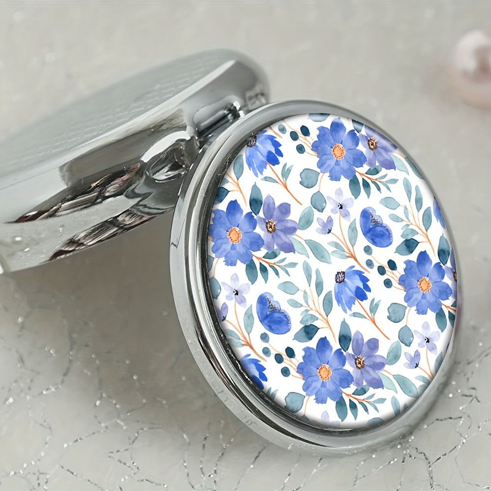 Floral Round Pill Box 3 Compartments Portable Medicine Organizer