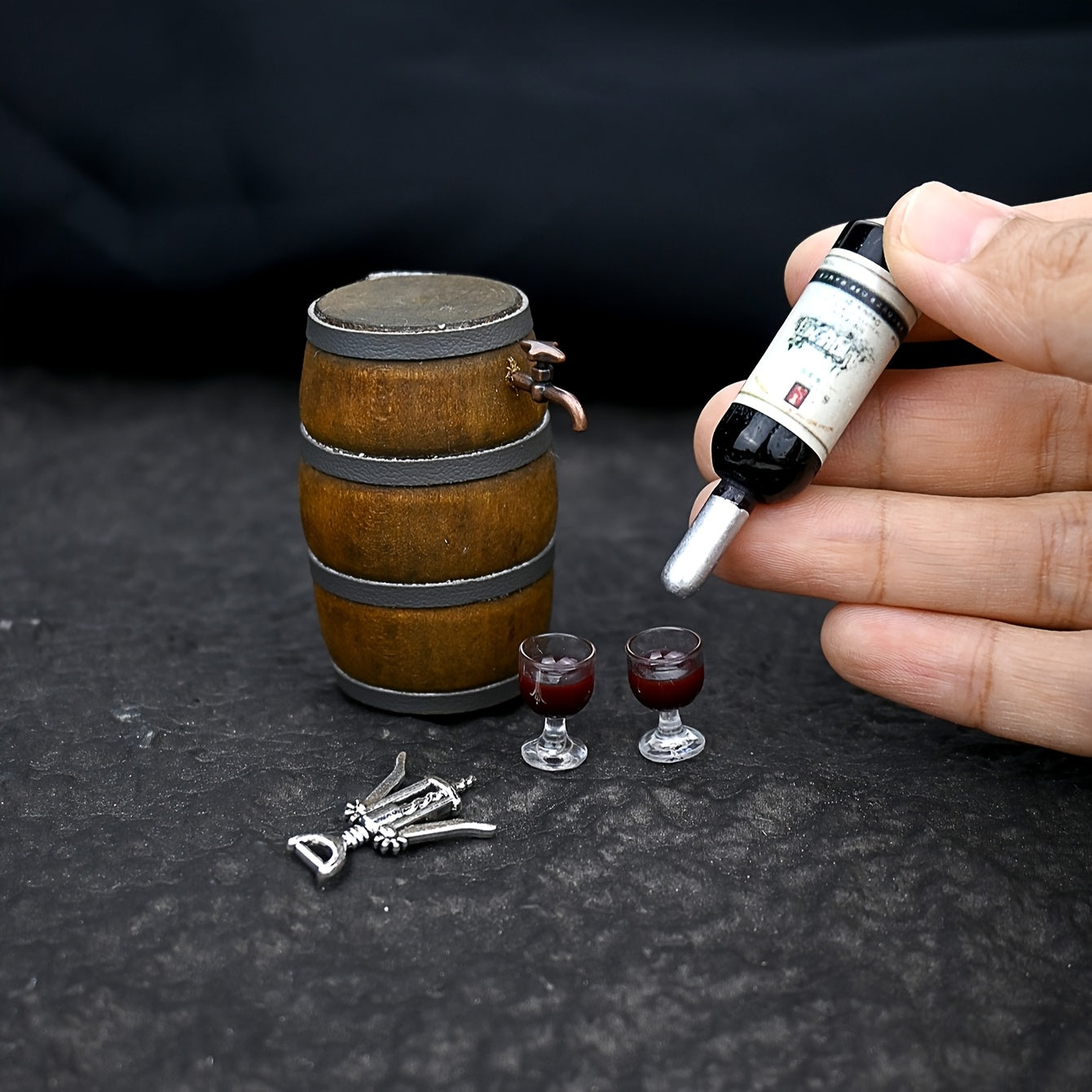 Micro Wine Scene Ornament Micro Oak Barrel Dollhouse Accessories