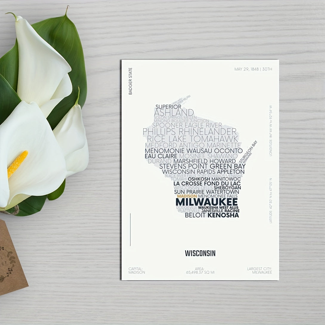 Wisconsin Letter Map Sticker - Kids Modern Font Art