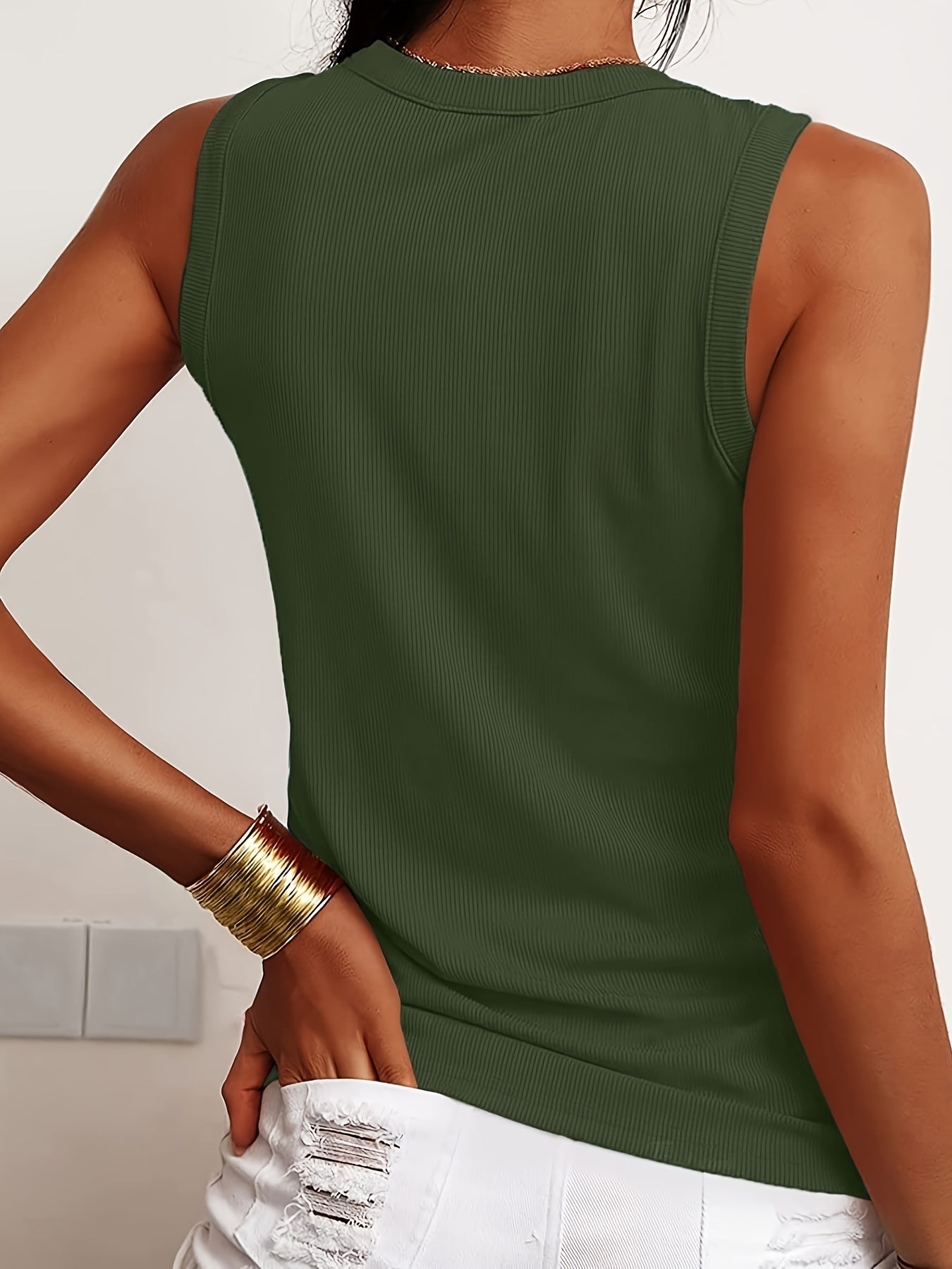 Summer V Neck Tank Top Zip Up Casual Sleeveless