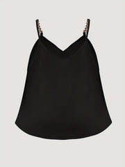  Solid V-Neck Chain Strap Cami Top