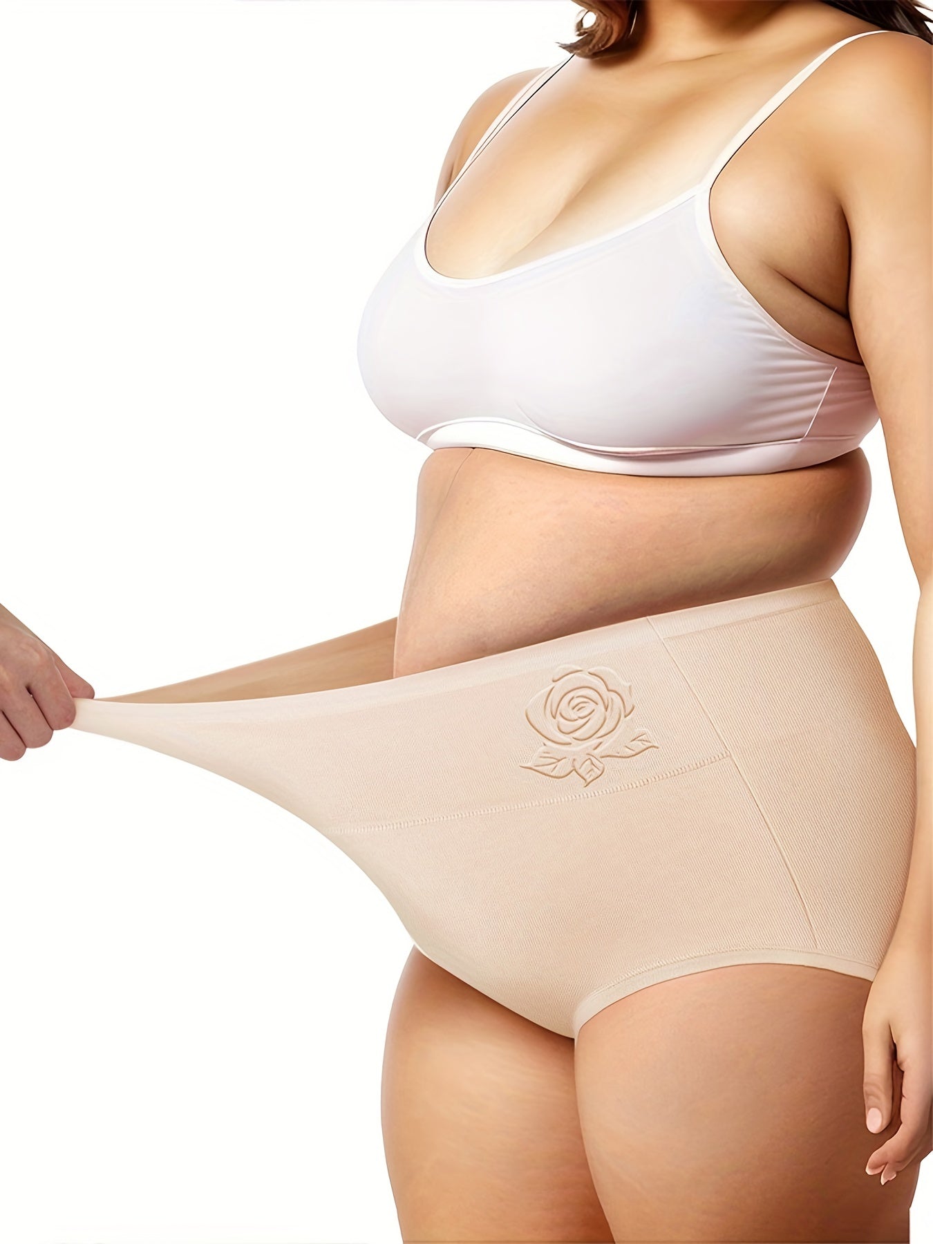  Women's Rose Embossed High Waisted Tummy Control Panty