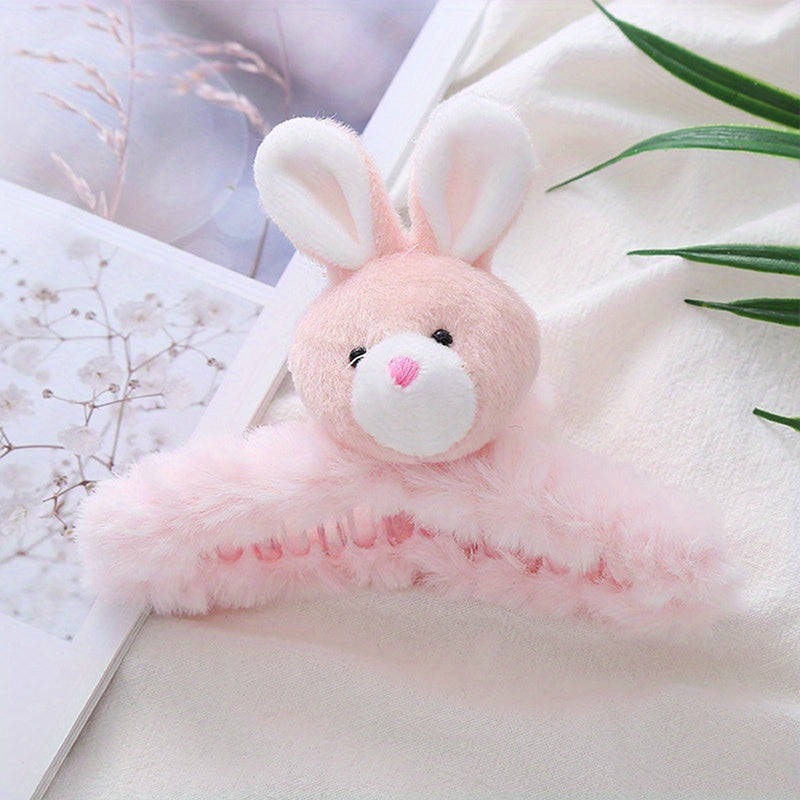 Rabbit Decor Hair Claw Fluffy Shark Claw Ponytail Holder Women