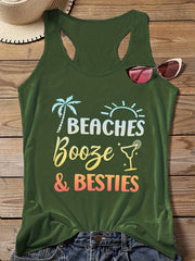  Beaches & Ombre Print Round Neck Vest Top