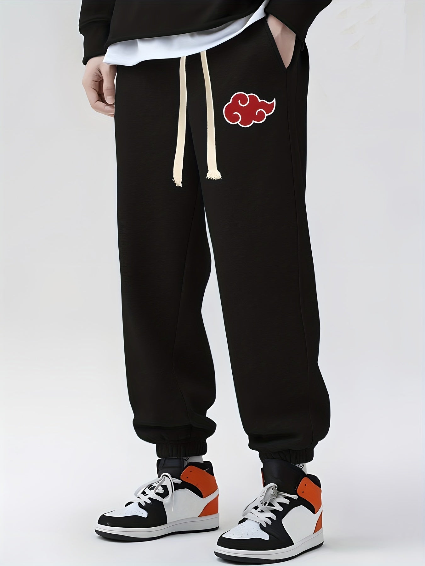 Anime Cloud Print Drawstring Sweatpants Loose Fit Pants Men Spring Autumn