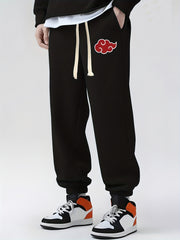 Anime Cloud Print Drawstring Sweatpants Loose Fit Pants Men Spring Autumn