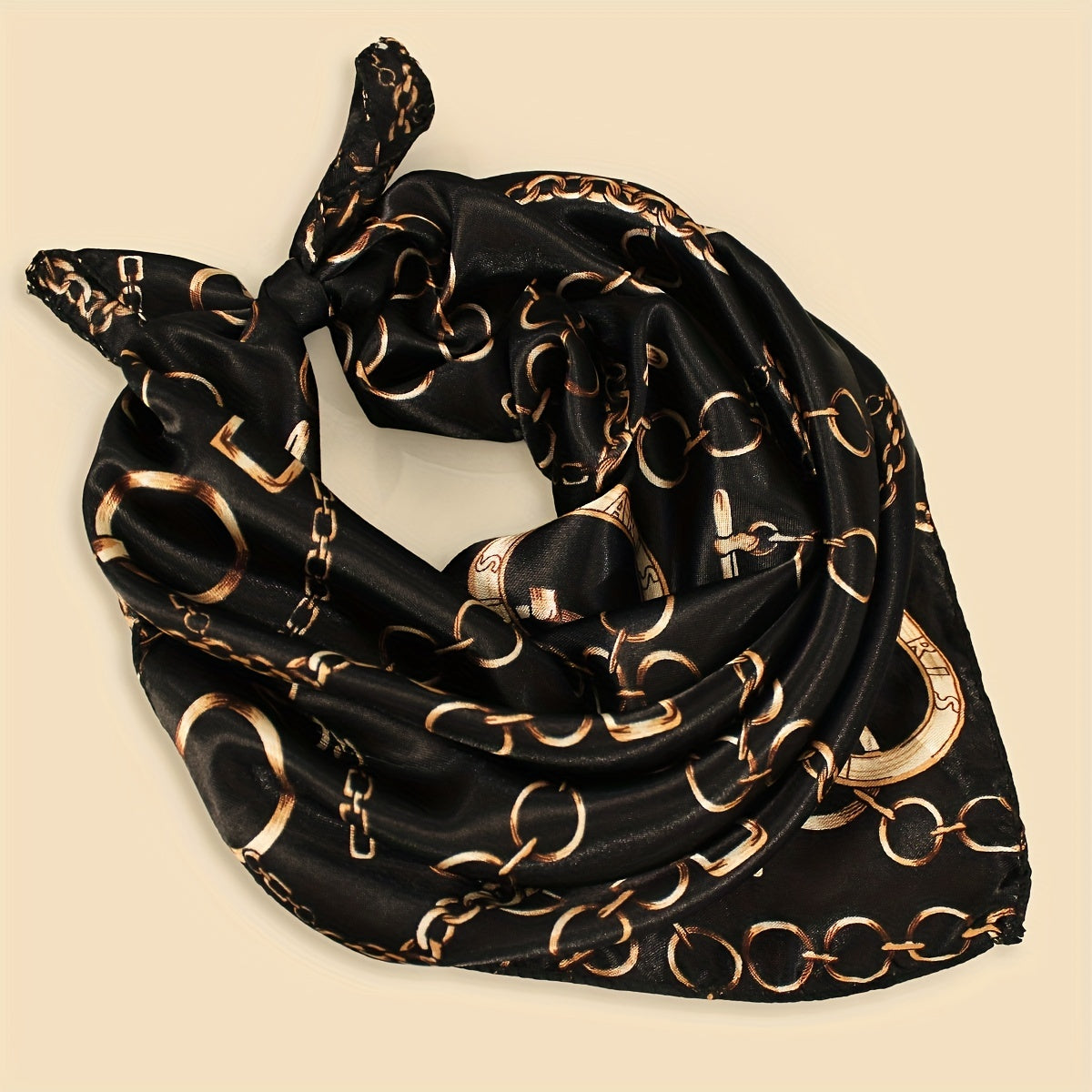 Vintage Chain Print Square Scarf Satin Bandana Classic Neckerchief