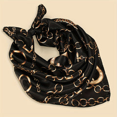 Vintage Chain Print Square Scarf Satin Bandana Classic Neckerchief