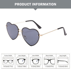 Large Frame Heart Sunglasses UV400 Polarized Eyewear Women's Metal Glasses