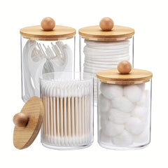 Cotton Swab Dispenser Jars With Bamboo Lids Storage Box