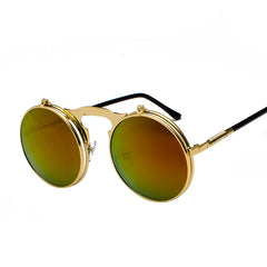 Vintage Metal Steam Punk Flip Sunglasses Unisex Round Frame Sungl