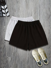 2 Pack Plus Size Casual Shorts Set Women's Plus Drawstring Baggy Shorts