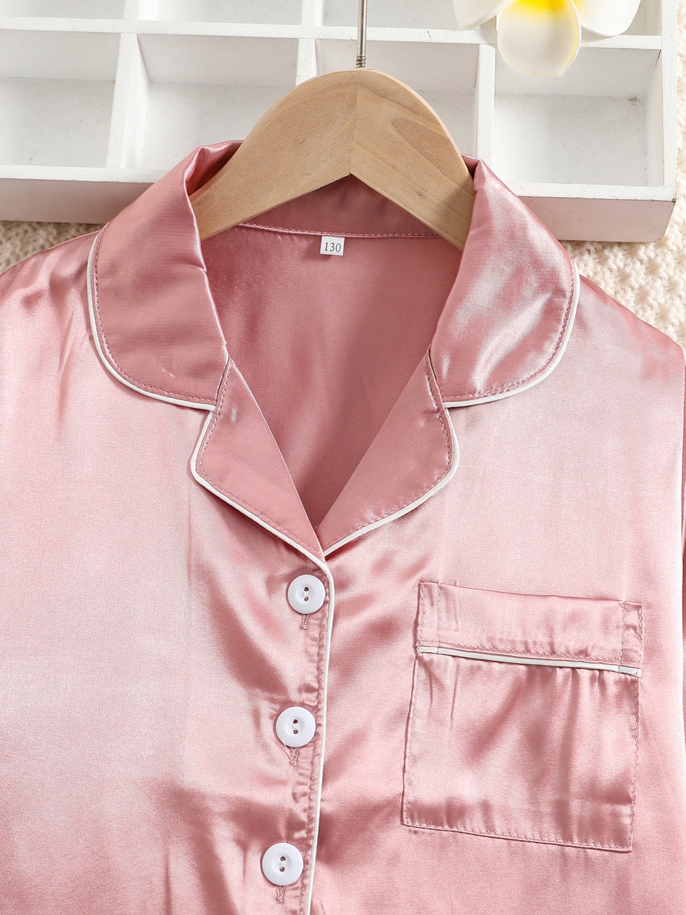 Baby Girls Satin Pajama Set Long Sleeve Button Down Solid Sleepwear