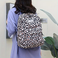 Leopard Print Backpack Oxford Cloth Laptop Rucksack Preppy Style