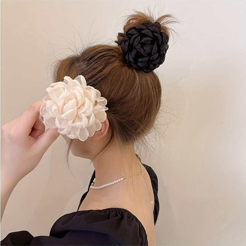Flower Mesh Hair Claw Ponytail Clip Sweet Retro Hair Claw for Women